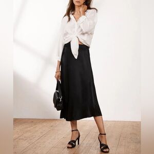 Mint Velvet Asymmetrical Satin Slip Midi Skirt in US 4